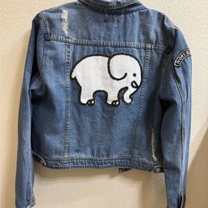 Ivory Ella Classic Jean Jacket w/White sequined Ivory Ella Patch on Back Size L